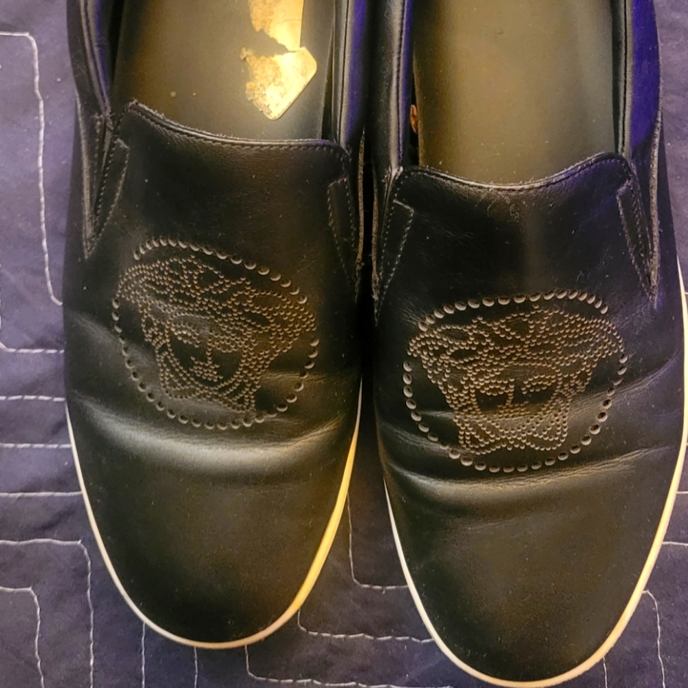 Versace Black Leather Loafers with Medusa Detail